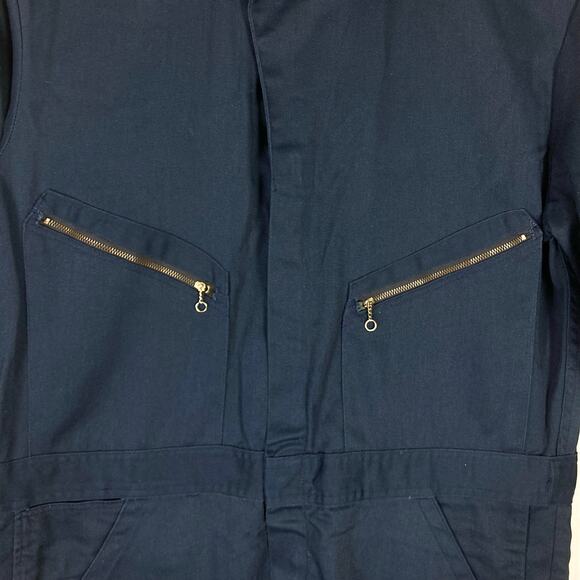 DICKIES Coveralls Mens 42 Tall/L Navy-Blue Long-Sleeve Zip Collared Cotton - Picture 5 of 16